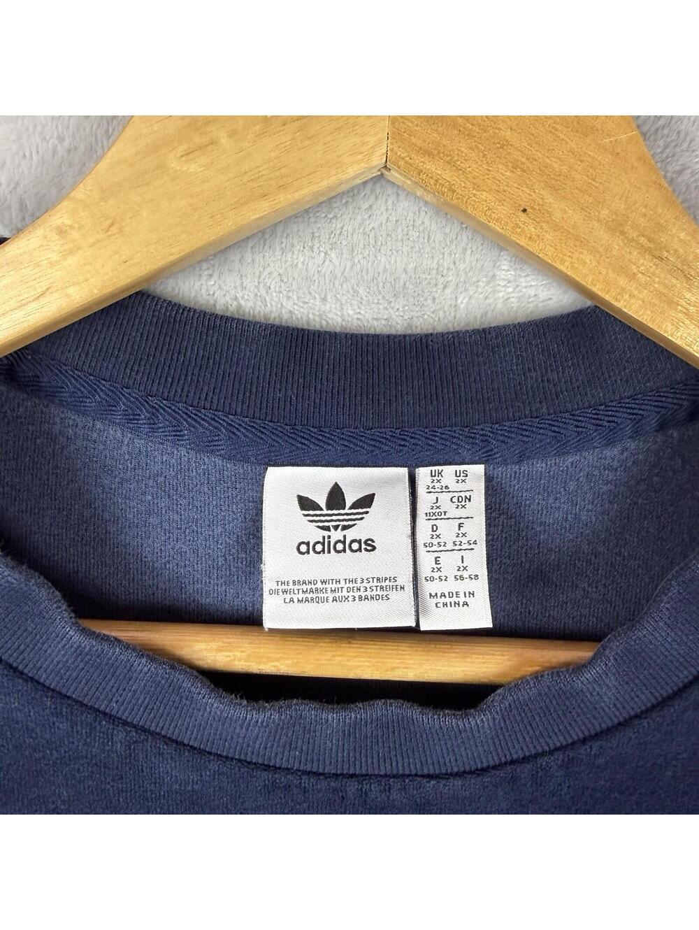 Adidas Originals Velour Crewneck Sweatshirt Navy Trefoil Women 2XL Retro Sporty - Picture 2 of 7